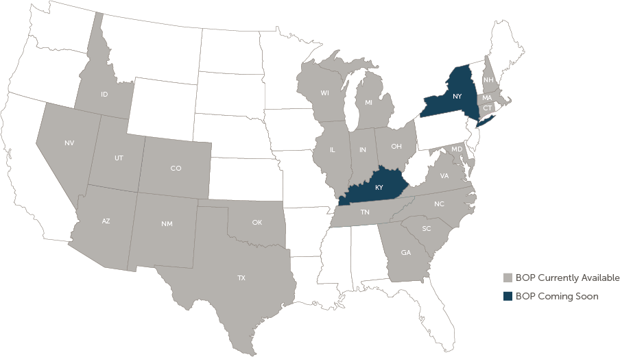 Where We Are - Image of the US map that shows where Central Insurance is offered